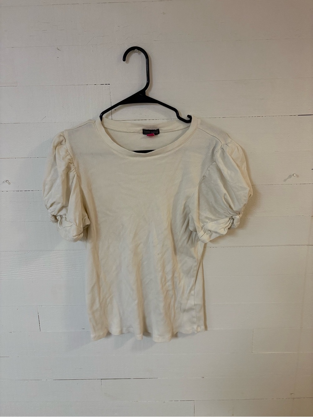Vince Camuto Cream Puff Sleeve Ribbed Knit Top XL